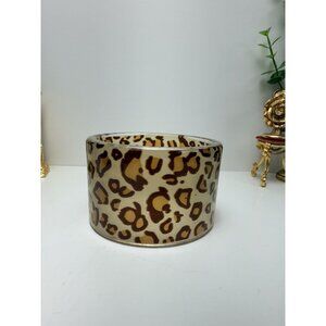 VINTAGE Lucite Leopard Print Wide Bangle Bracelet 2" Straight Side Animal Print